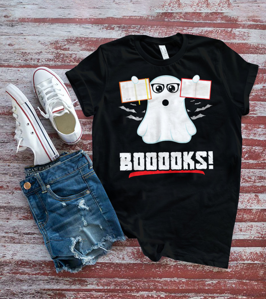 BOOOOKS Boo Ghost Reading Book Lib With Bats And Glasses T-Shirt