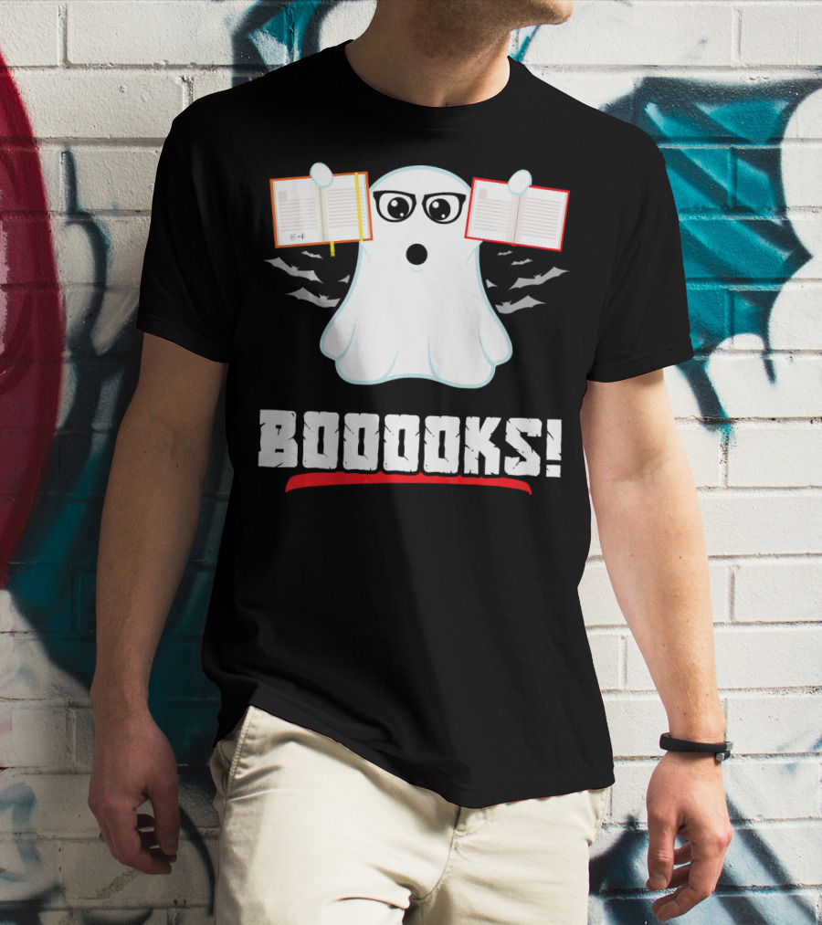 BOOOOKS Boo Ghost Reading Book Lib With Bats And Glasses T-Shirt
