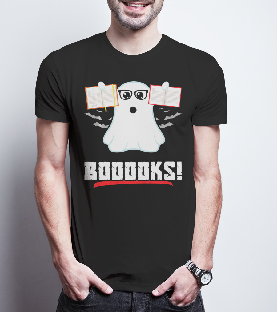 BOOOOKS Boo Ghost Reading Book Lib With Bats And Glasses T-Shirt