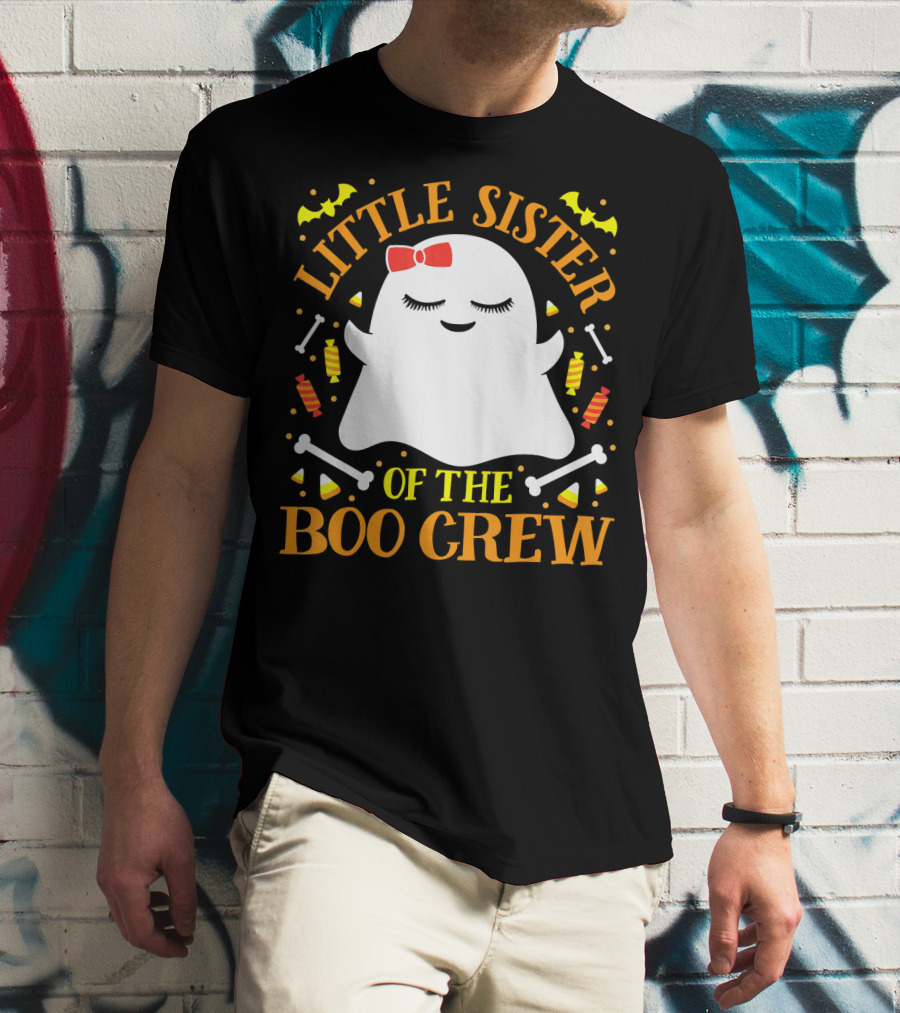 Little Sister Of The Boo Crew Ghost Halloween Candy Bats T-Shirt