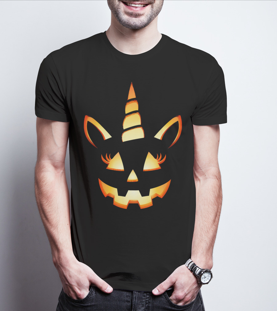 Jack O Lantern Pumpkin With Unicorn Eyelashes T-Shirt