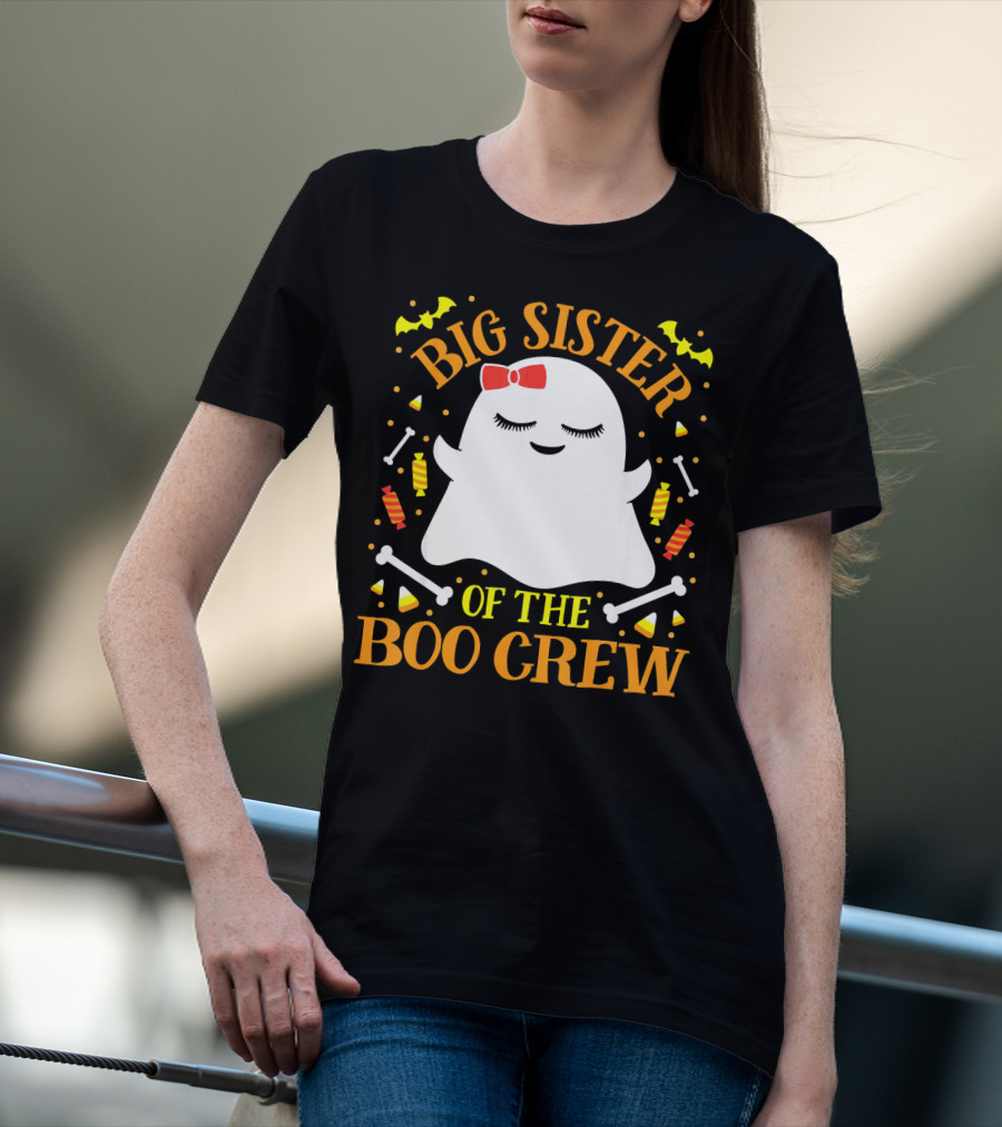 Big Sister Of The Boo Crew Ghost With Candy And Bones T-Shirt