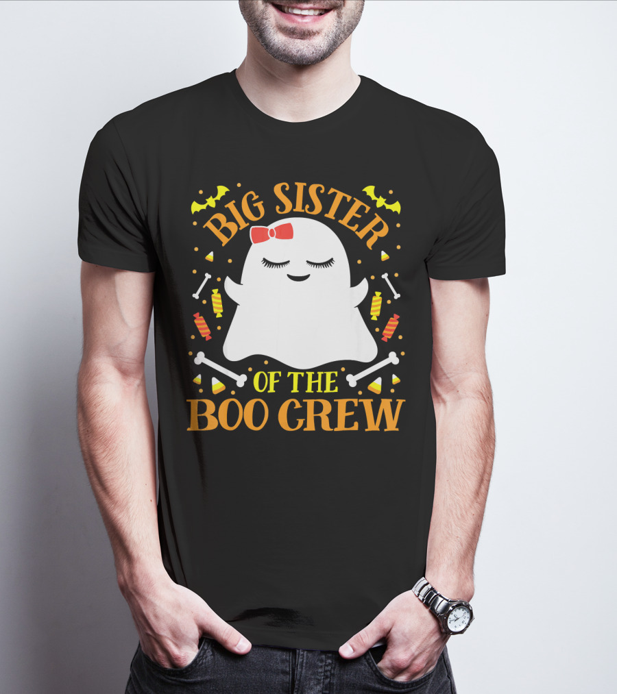 Big Sister Of The Boo Crew Ghost With Candy And Bones T-Shirt