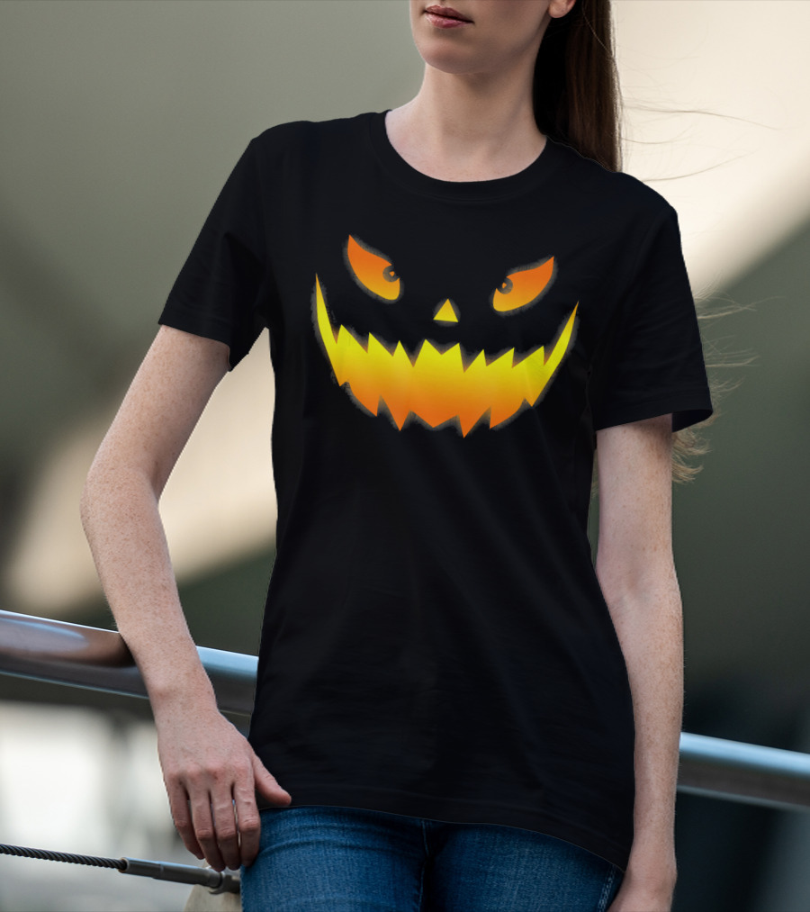 Smiling Glowing Jack O Lantern Pumpkin Face T-Shirt