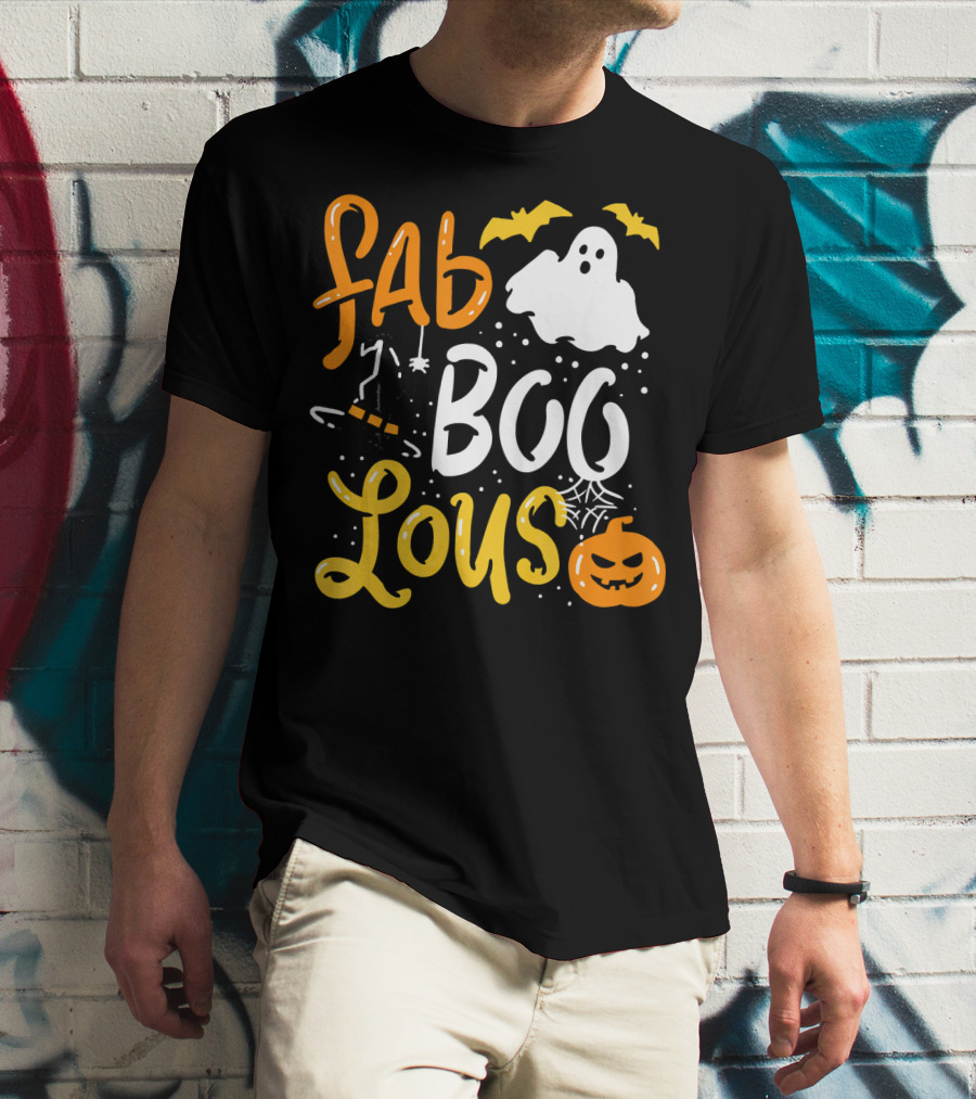 Halloween Fab Boo Lous Ghost Bat Pumpkin Spiderweb T-Shirt