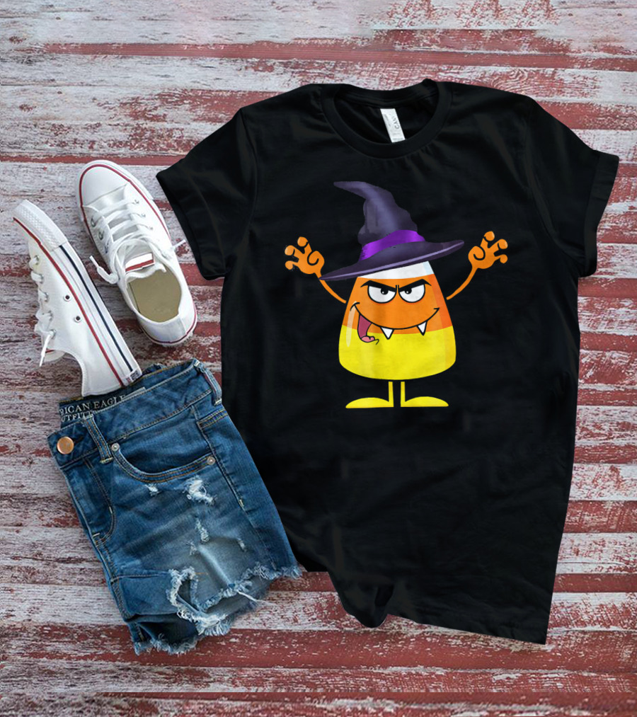 Halloween Candy Corn Witch Emoji With Funny Evil Grin T-Shirt