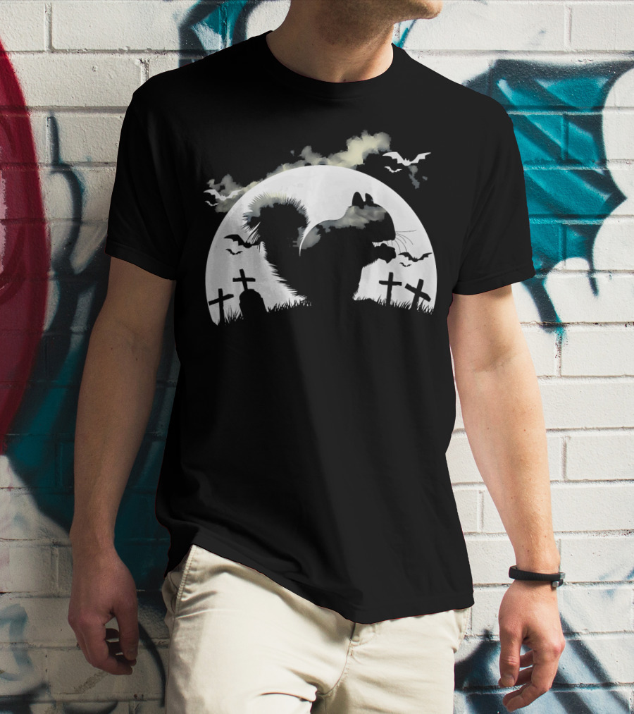 Spooky Halloween Rodent In Graveyard With Full Moon And Bats T-Shirt