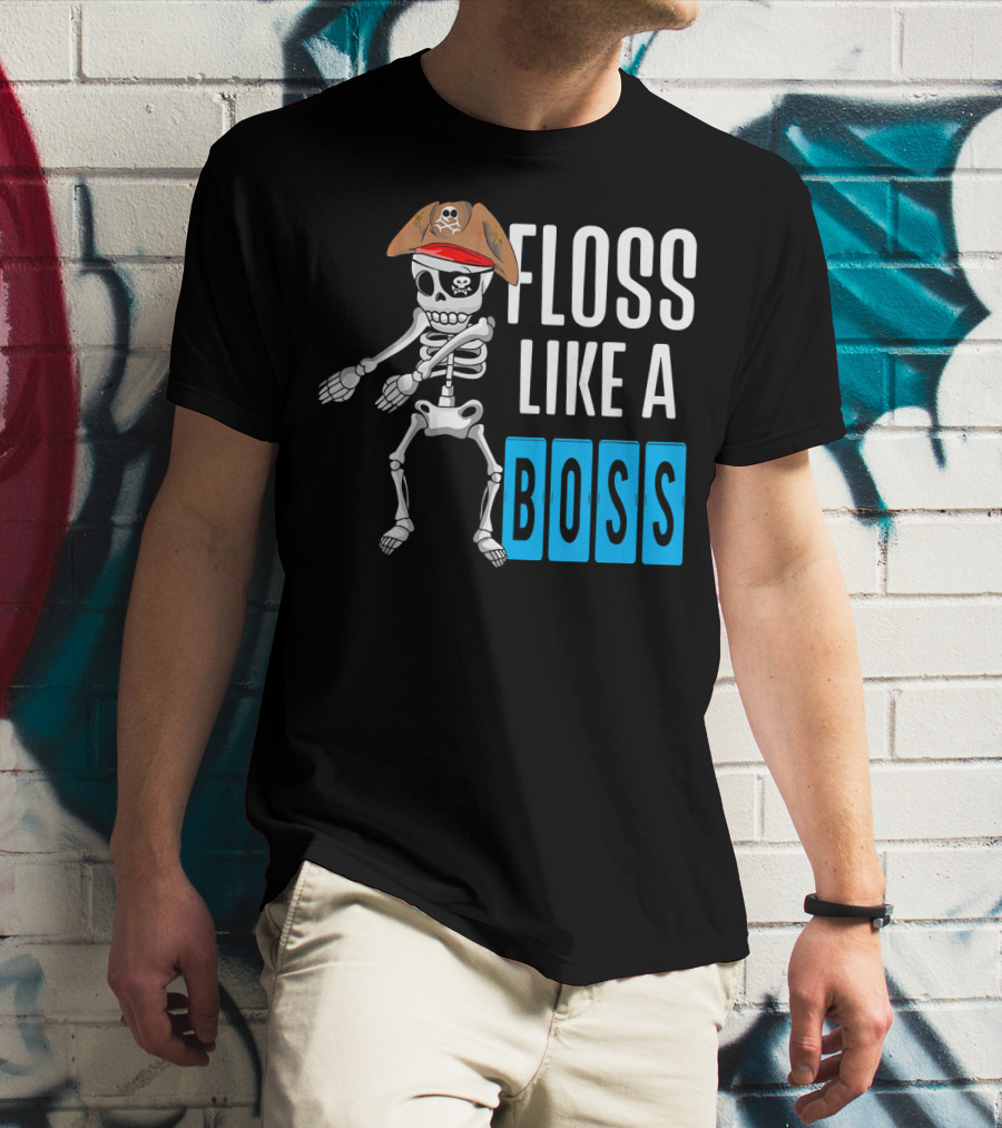 Floss Like A Boss Flossing Skele Pirate Hat Skeleton Dance T-Shirt
