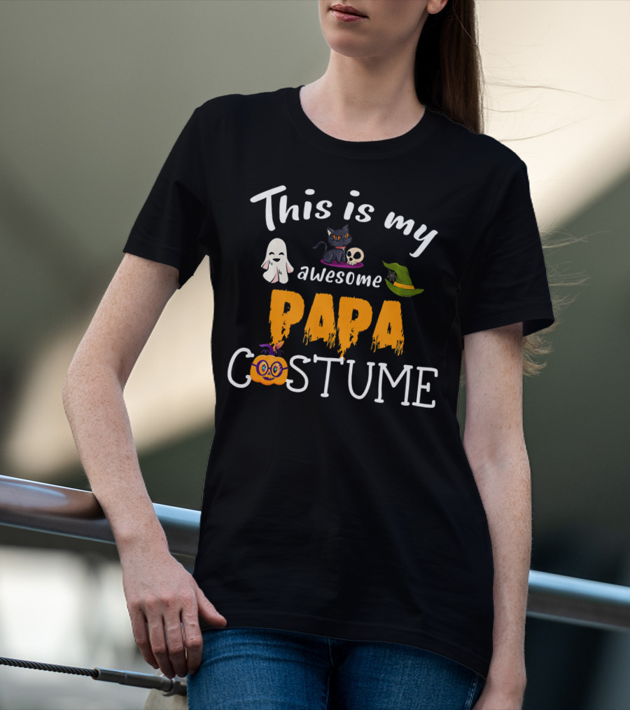 This Is My Awesome Papa Costume Halloween Dad Hat Ghost Pumpkin Cat Skull T-Shirt