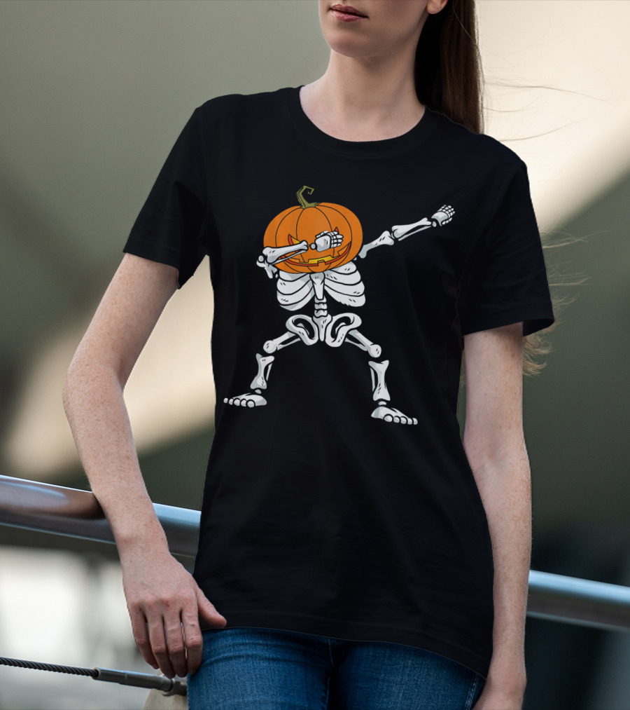 Halloween Dabbing Skeleton Pumpkin Trendy Dance Pose T-Shirt
