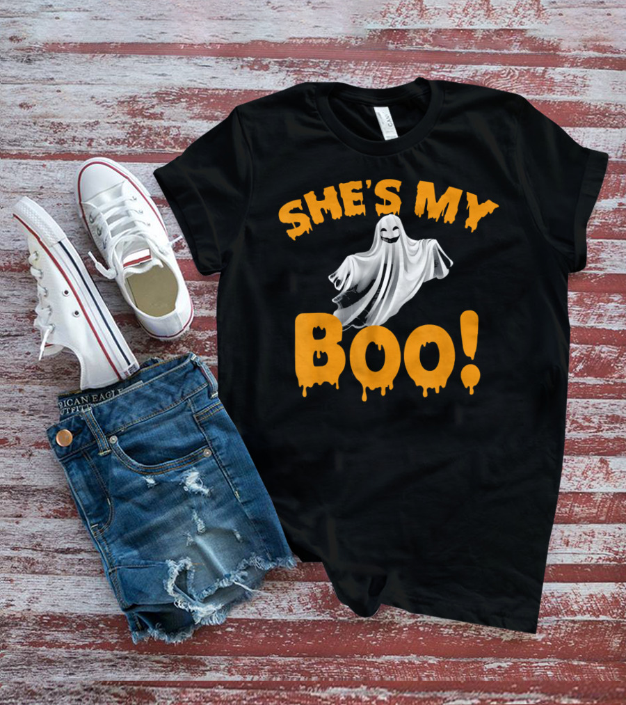 SHE'S MY BOO Ghost-Themed Mens Funny Halloween T-Shirt