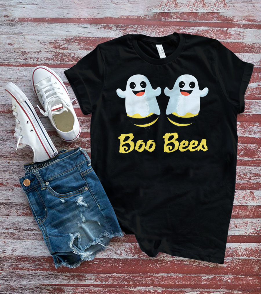 BOO BEES Couples Ghosts With Smiling Faces And Yellow Stripes T-Shirt
