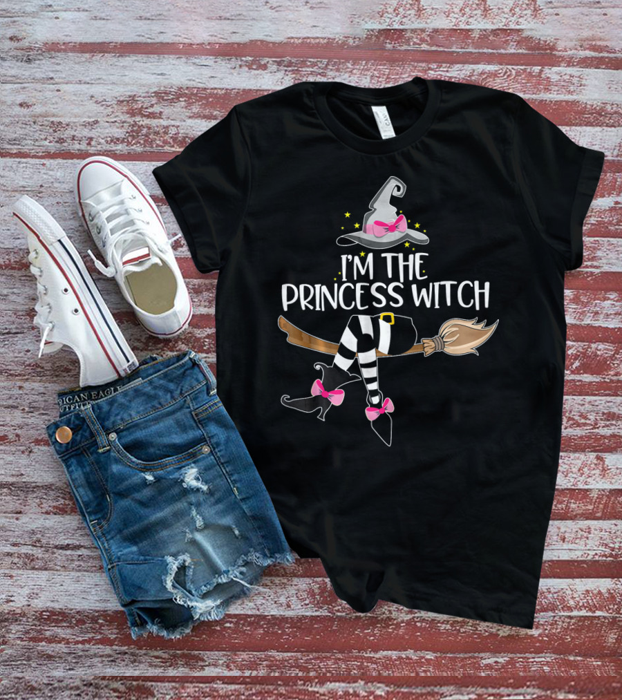I'm The Princess Witch Hat Broom Magic Pink Bows T-Shirt
