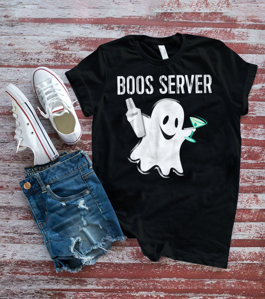 Boos Server Ghost Holding Cocktail Shaker And Martini T-Shirt
