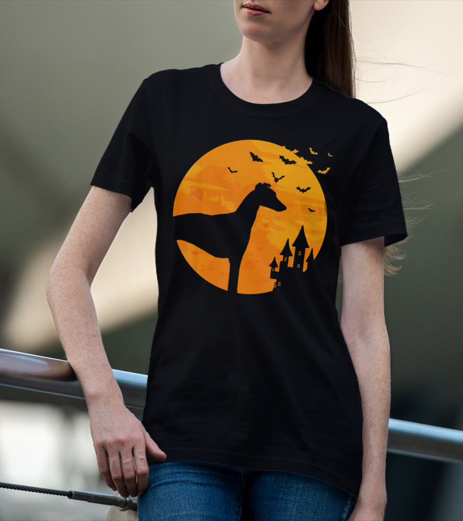 Whippet Scary Halloween Moon Castle Bats T-Shirt