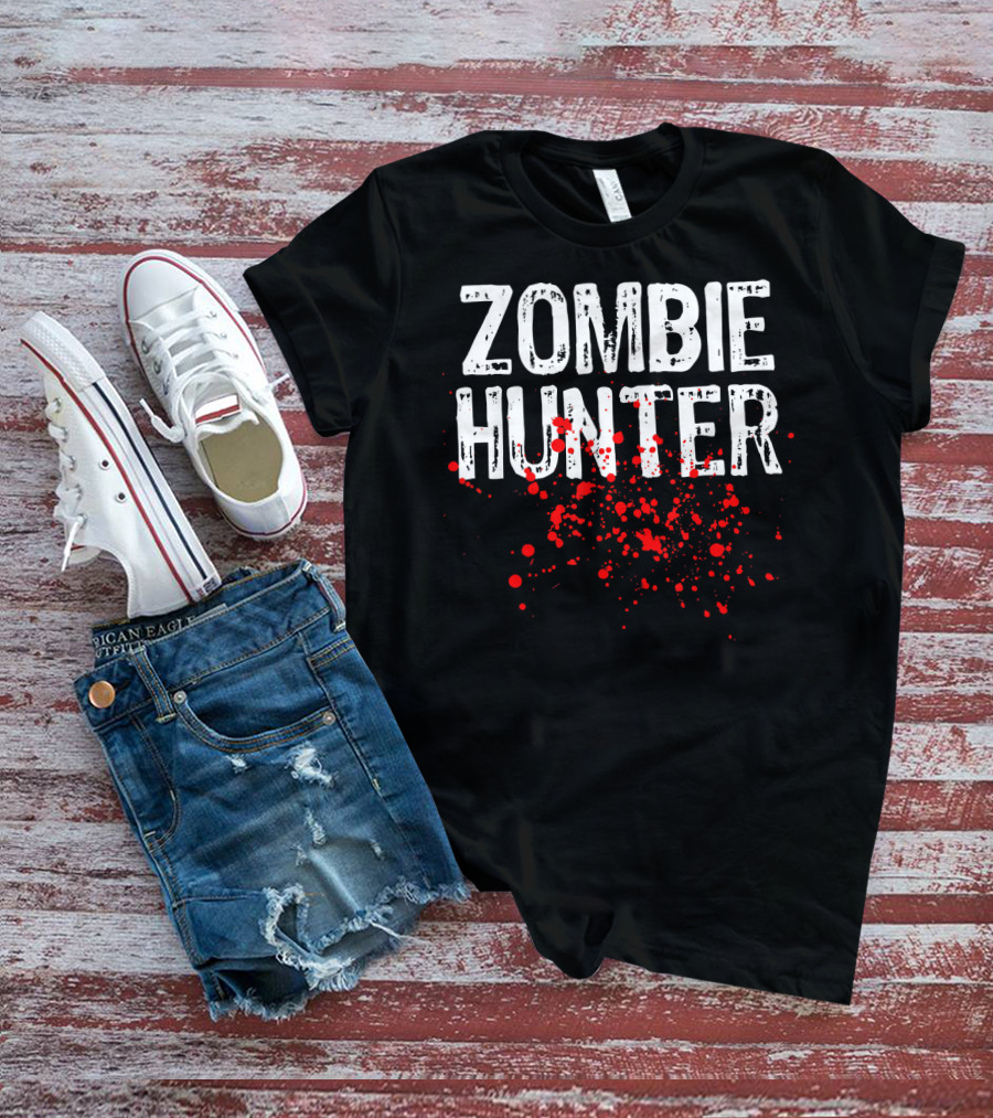 Zombie Hunter Halloween Costume Lazy Eas Splatter T-Shirt