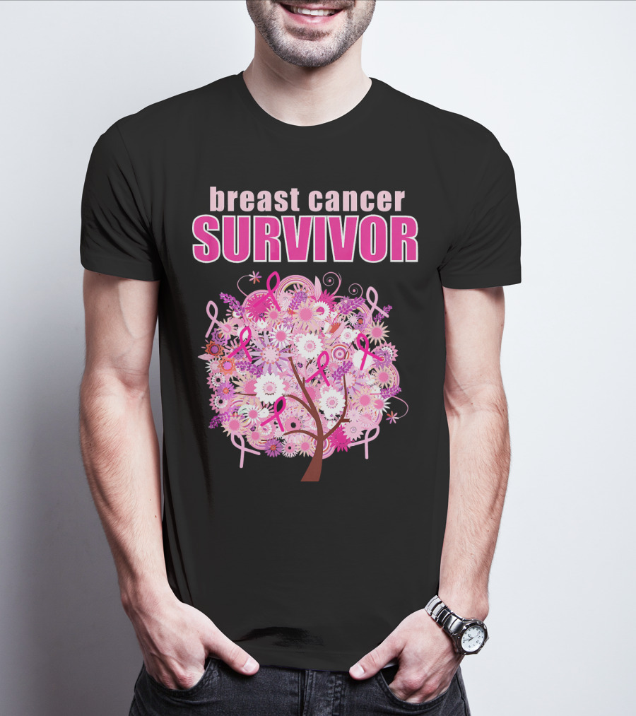 Breast Cancer Survivor Floral Pink Ribbon Tree T-Shirt
