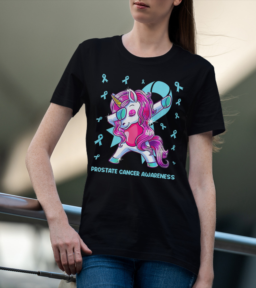 Unicorn Dabbing Prostate Cancer Awareness Ribbons T-Shirt