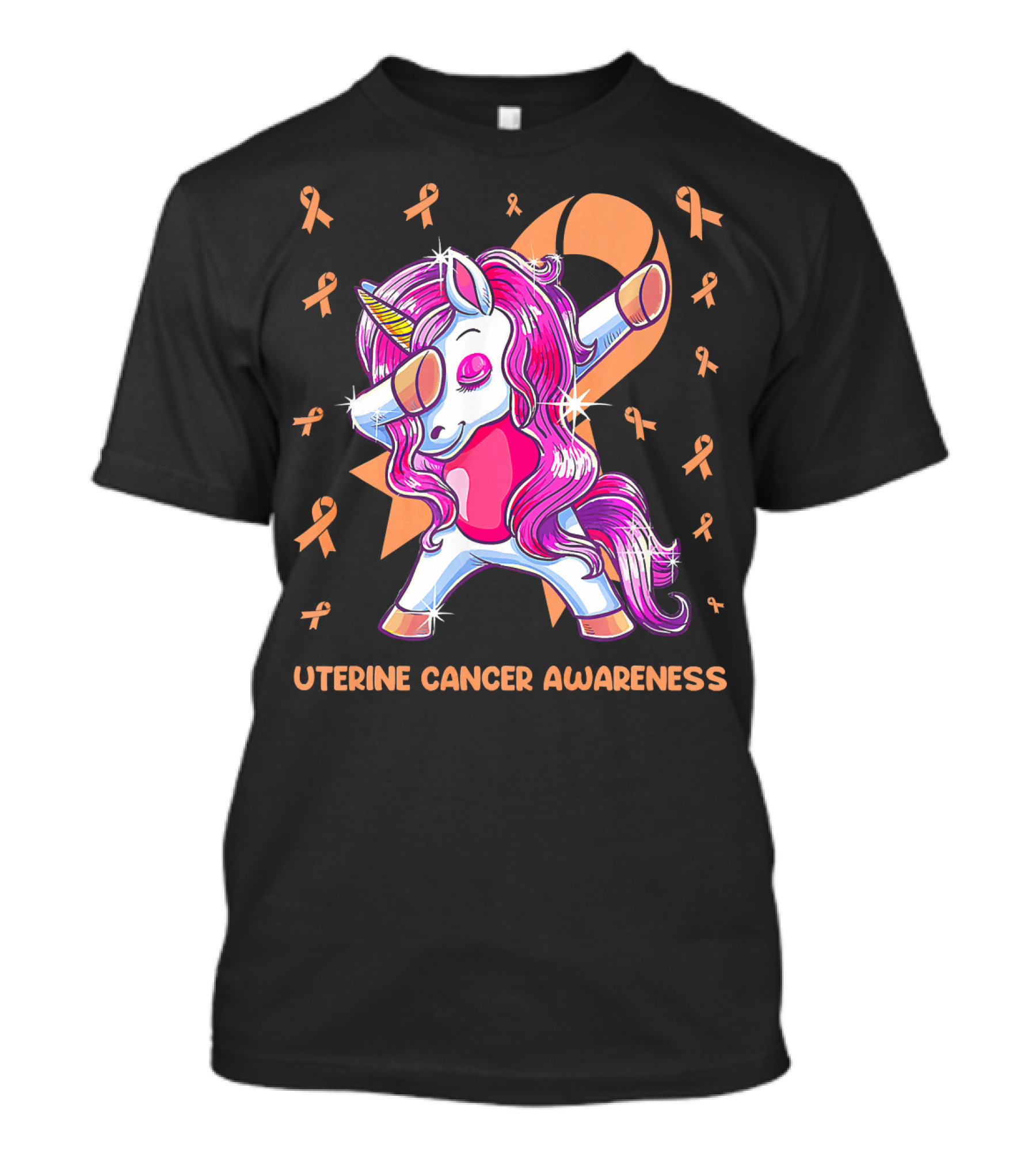 Dabbing Unicorn With Pink Ribbon For Uterine Cancer Awareness T-Shirt