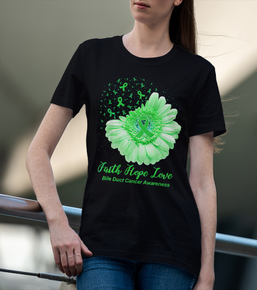 Faith Hope Love Bile Duct Cancer Awareness Flower T-Shirt