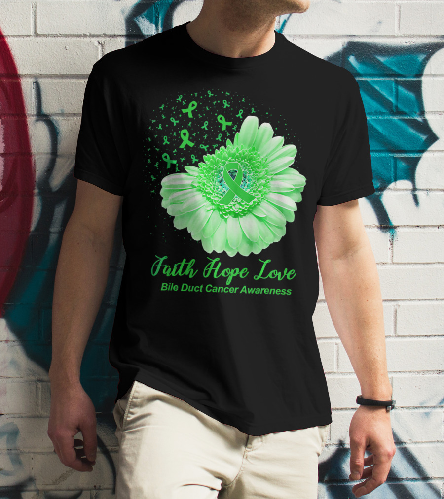 Faith Hope Love Bile Duct Cancer Awareness Flower T-Shirt