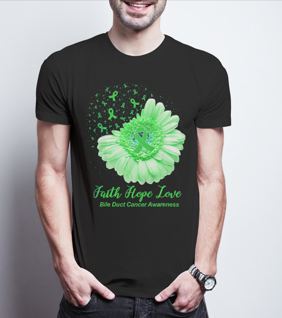 Faith Hope Love Bile Duct Cancer Awareness Flower T-Shirt