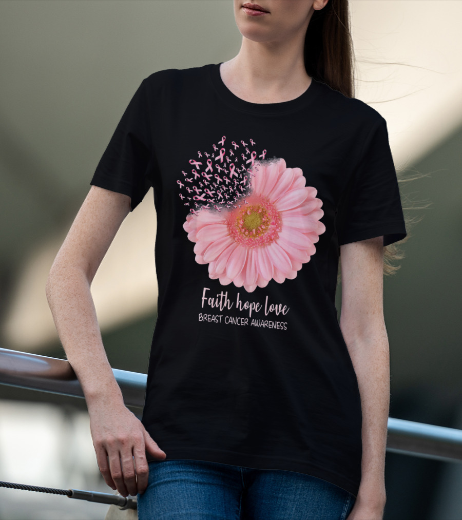 Faith Hope Love Breast Cancer Awareness Pink Sunflower T-Shirt