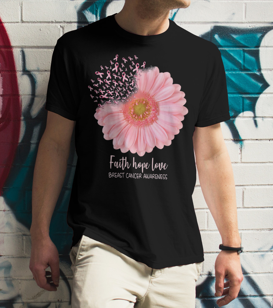 Faith Hope Love Breast Cancer Awareness Pink Sunflower T-Shirt