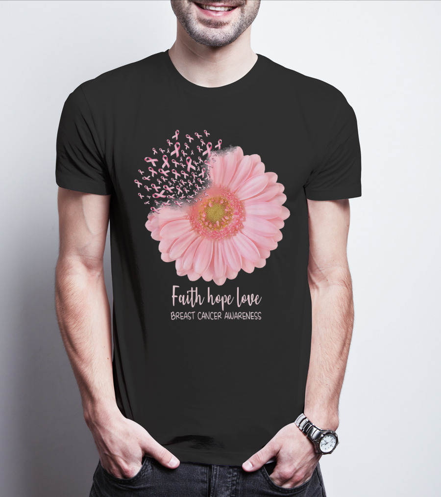 Faith Hope Love Breast Cancer Awareness Pink Sunflower T-Shirt