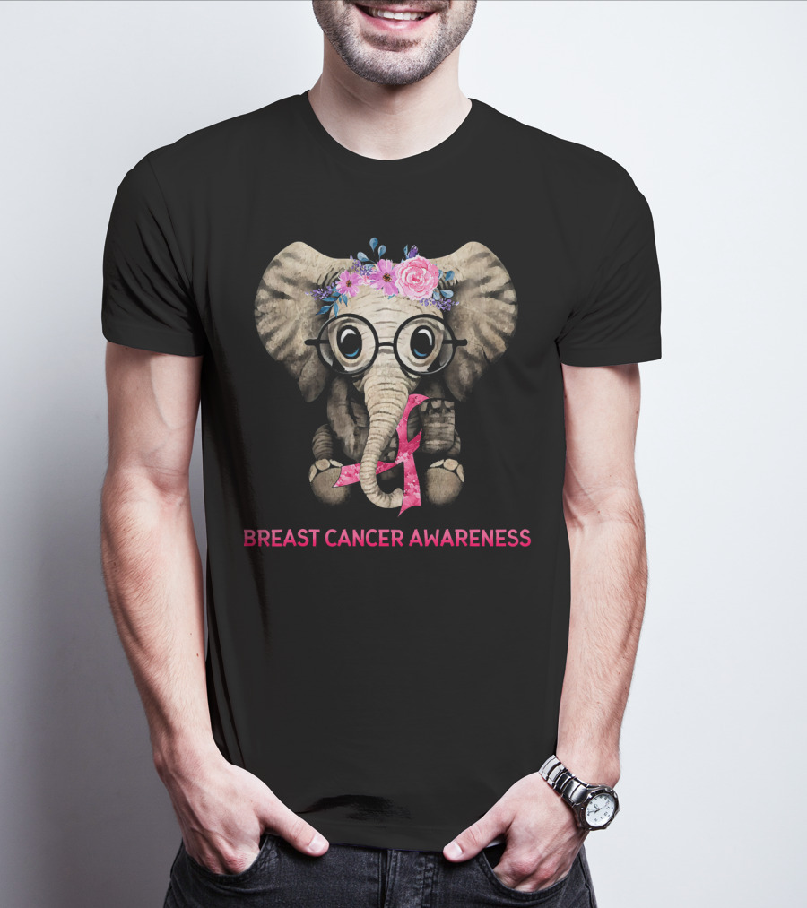 Flowers Hippie Elephant Breast Cancer Awareness T-Shirt