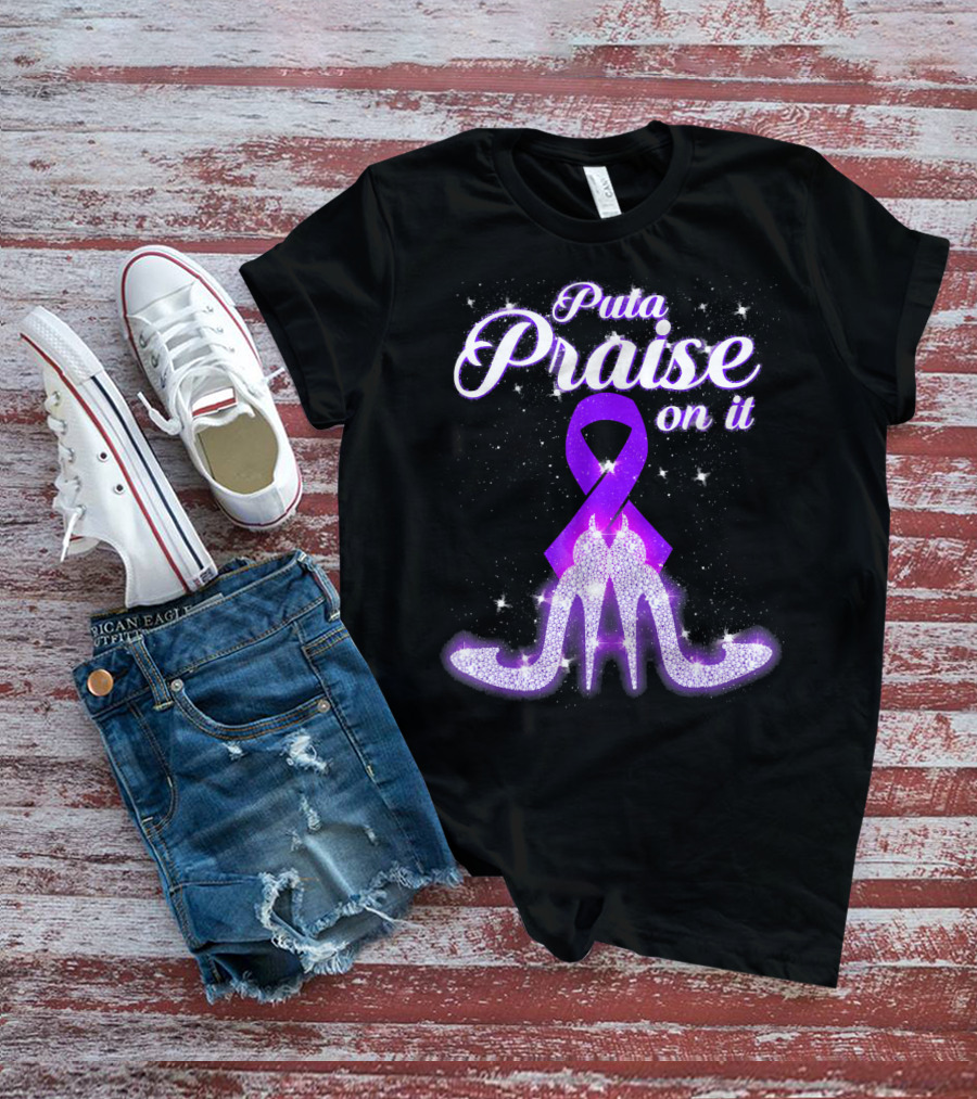 Puta Praise On It Purple Ribbon Heels Sparkle T-Shirt