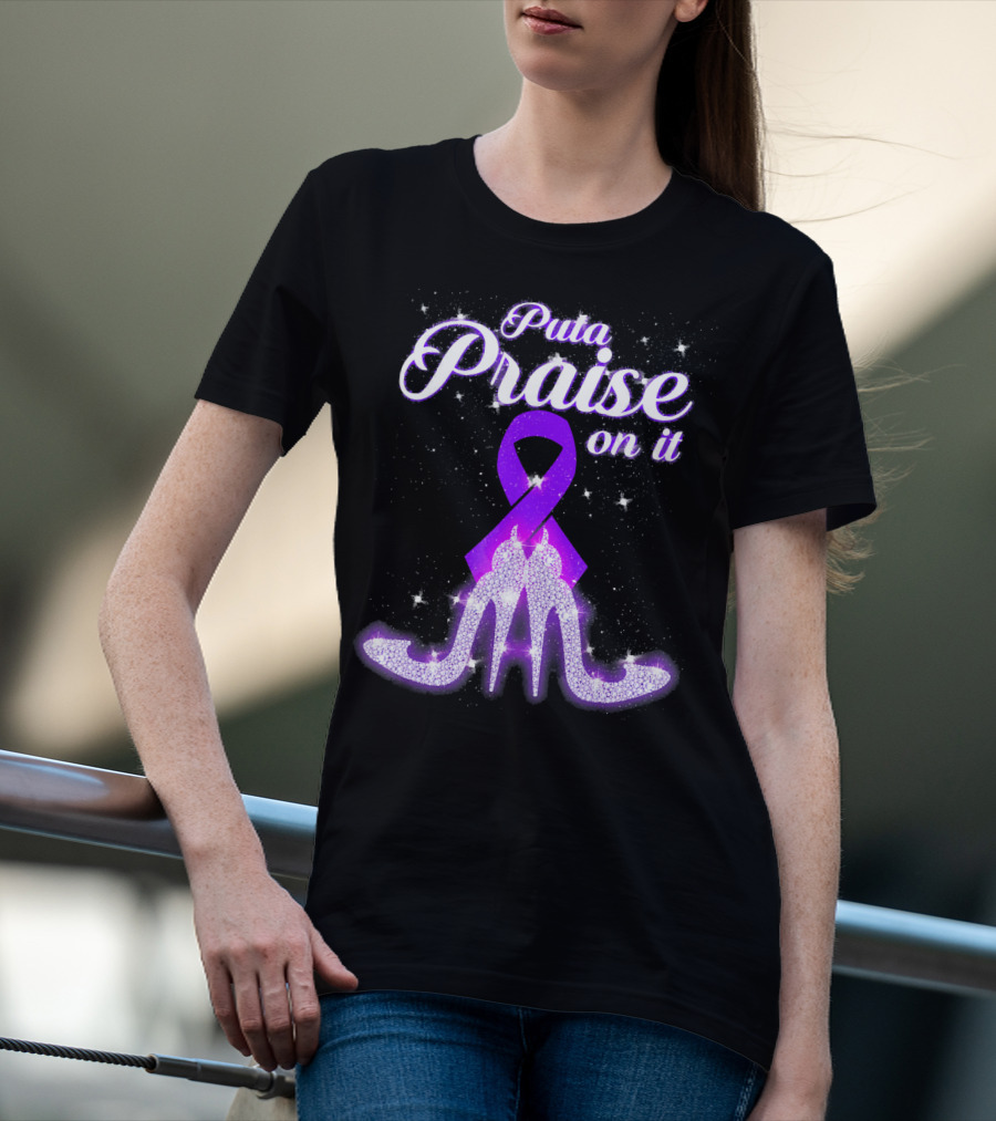Puta Praise On It Purple Ribbon Heels Sparkle T-Shirt