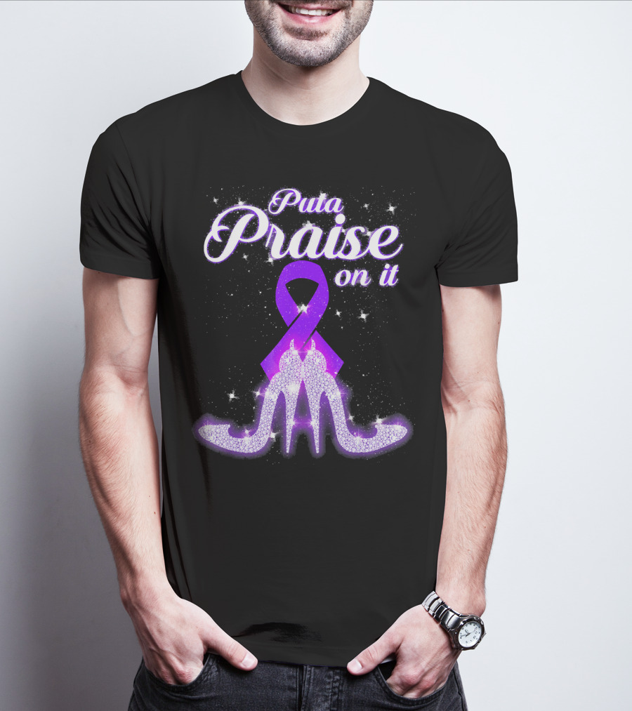Puta Praise On It Purple Ribbon Heels Sparkle T-Shirt