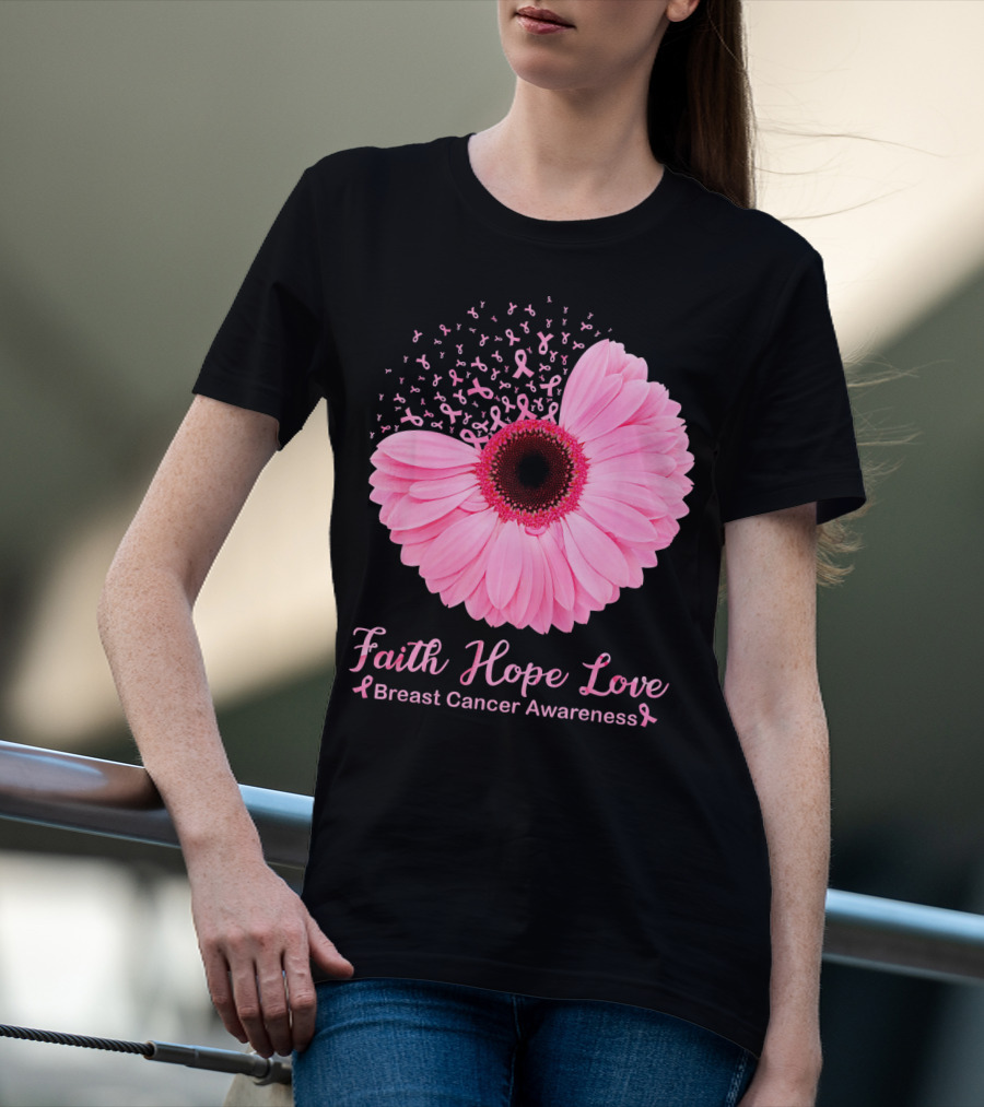 Faith Hope Love Breast Cancer Awareness Pink Ribbon Blossoms T-Shirt
