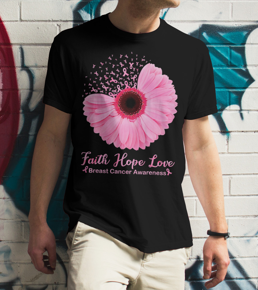 Faith Hope Love Breast Cancer Awareness Pink Ribbon Blossoms T-Shirt