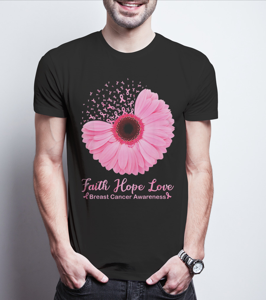 Faith Hope Love Breast Cancer Awareness Pink Ribbon Blossoms T-Shirt