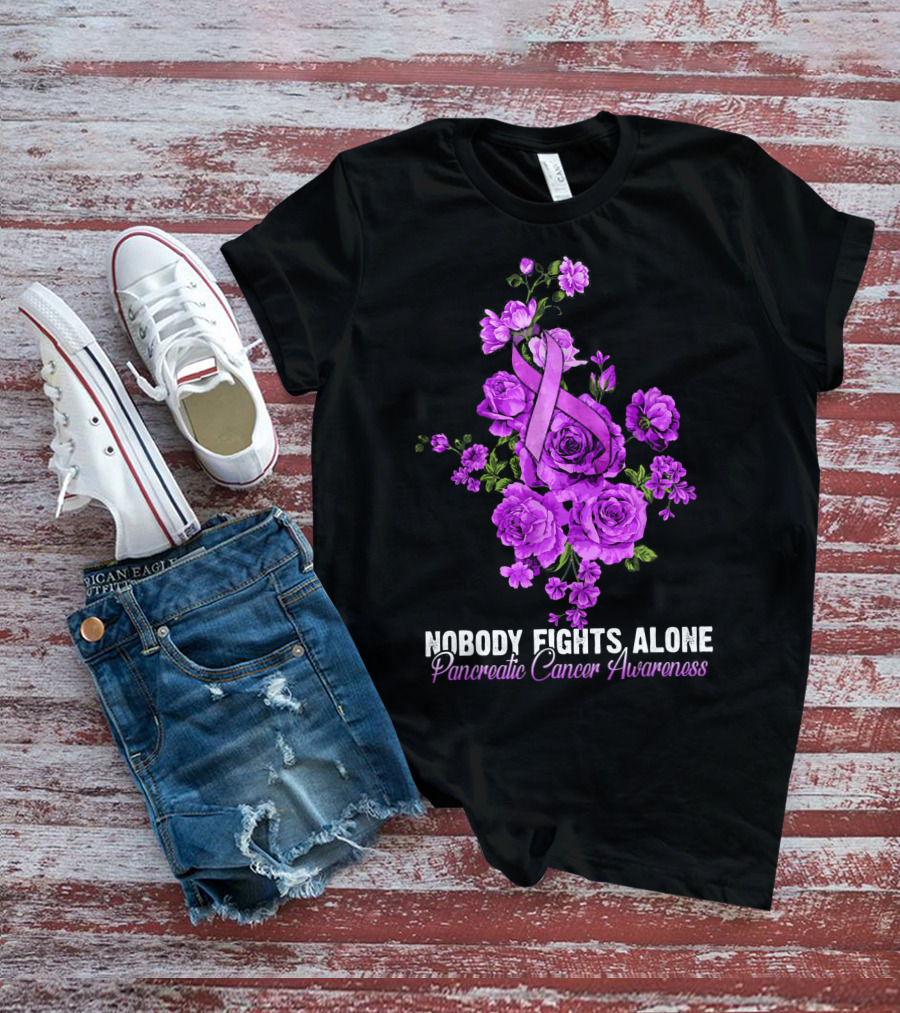 Nobody Fights Alone Pancreatic Cancer Awareness Flower T-Shirt
