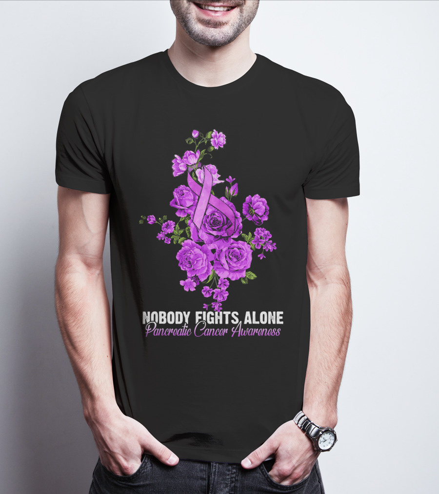 Nobody Fights Alone Pancreatic Cancer Awareness Flower T-Shirt
