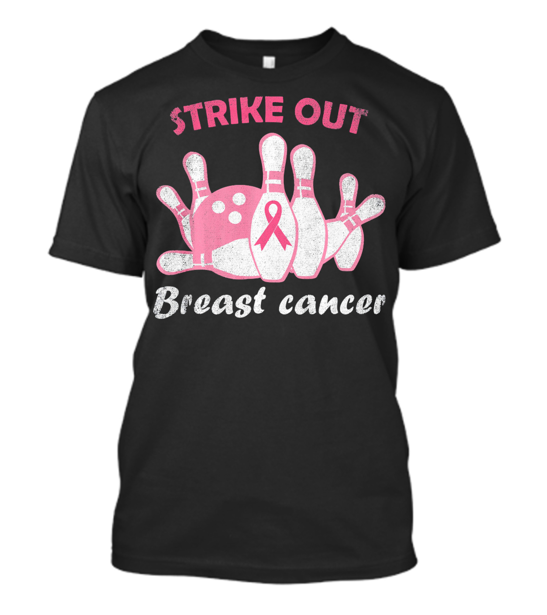 Strike Out Breast Cancer Pink Ribbon Bowling Pins And Ball T-Shirt