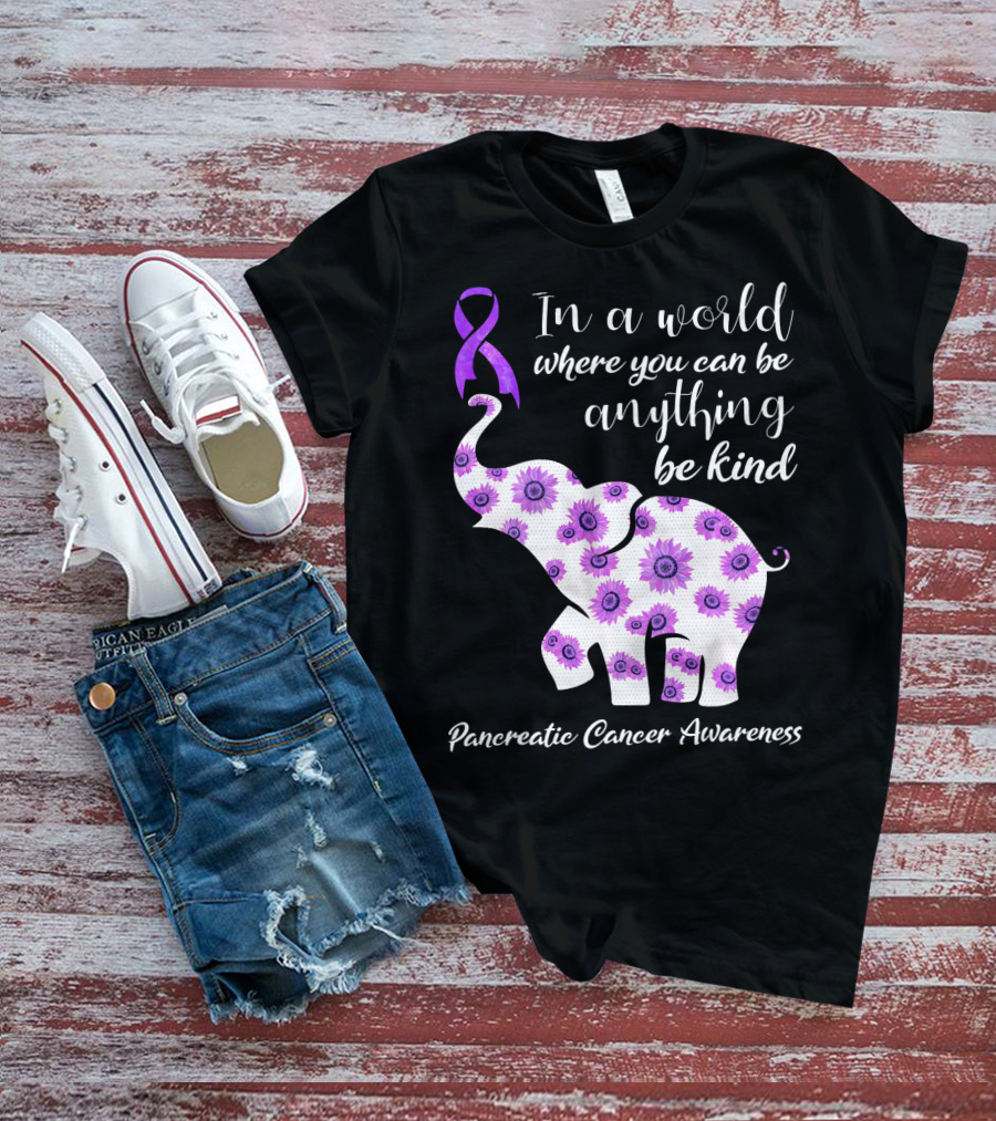 In A World Where You Can Be Anything Be Kind Pancreatic Cancer Awareness T-Shirt