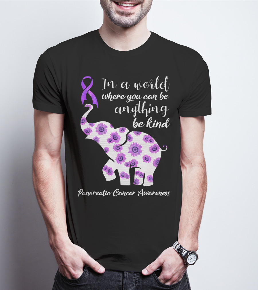 In A World Where You Can Be Anything Be Kind Pancreatic Cancer Awareness T-Shirt