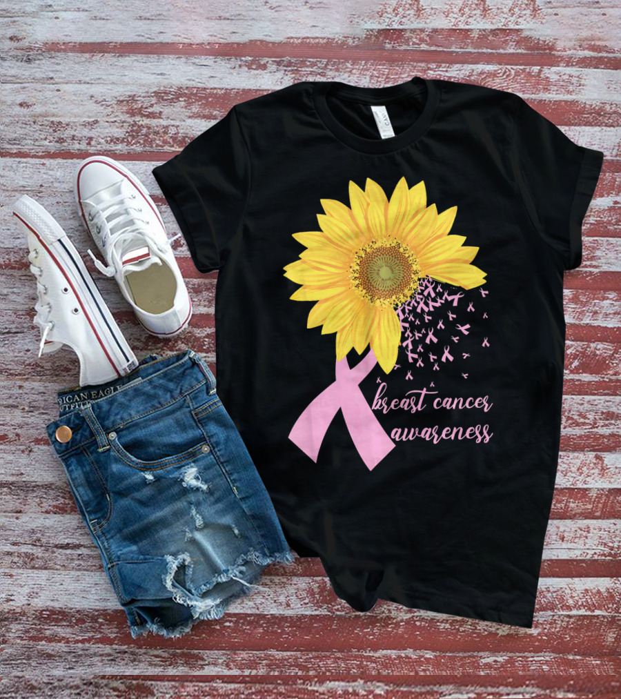 Breast Cancer Awareness Sunflower Pink Ribbon T-Shirt