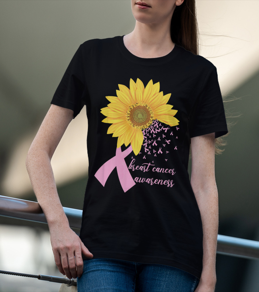 Breast Cancer Awareness Sunflower Pink Ribbon T-Shirt