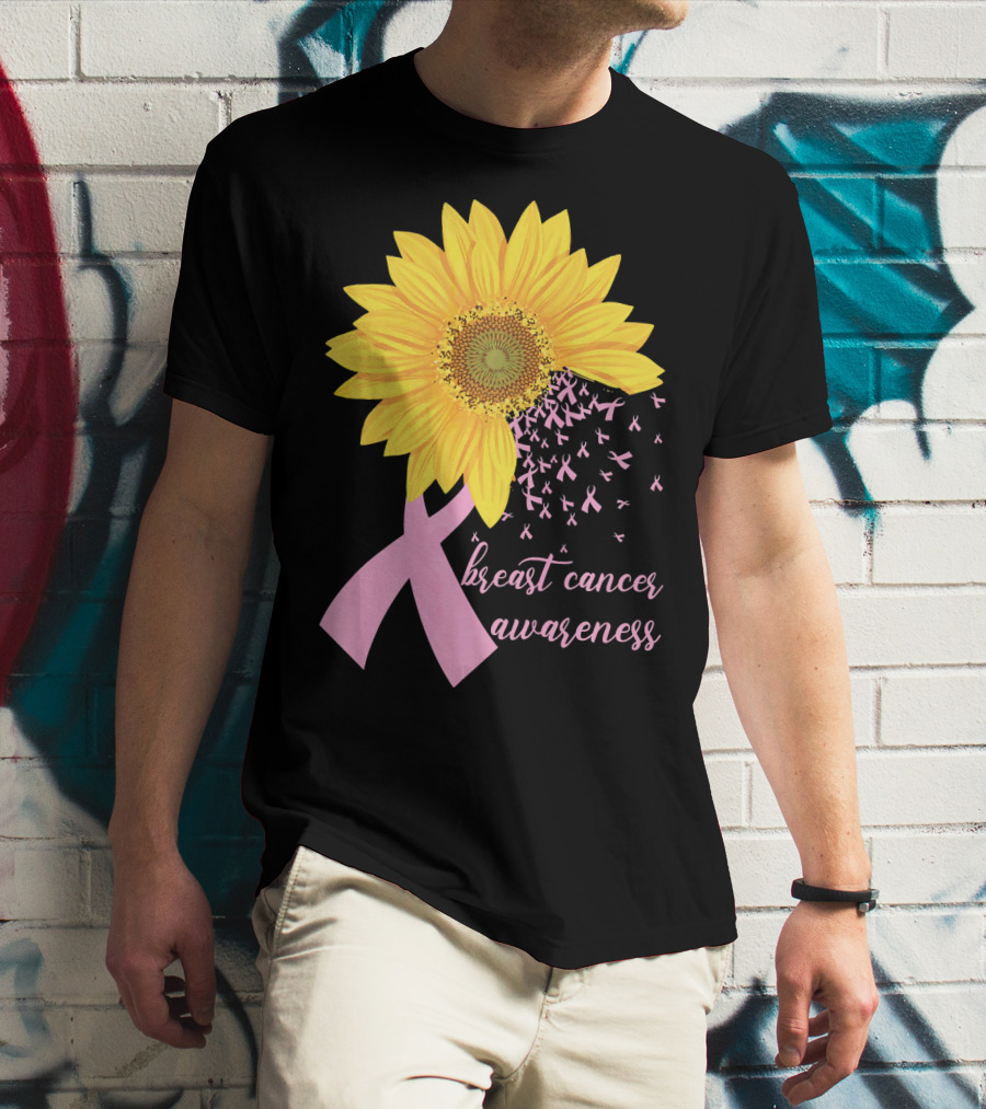 Breast Cancer Awareness Sunflower Pink Ribbon T-Shirt