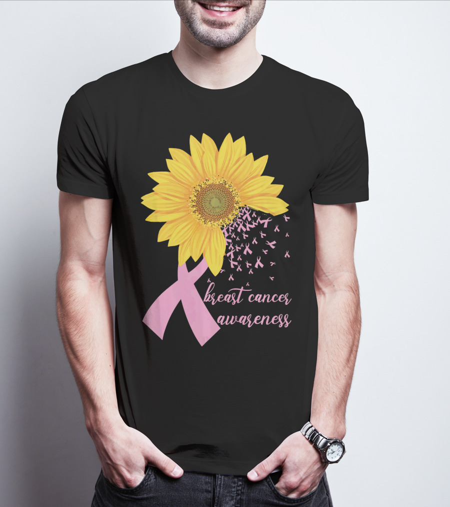 Breast Cancer Awareness Sunflower Pink Ribbon T-Shirt