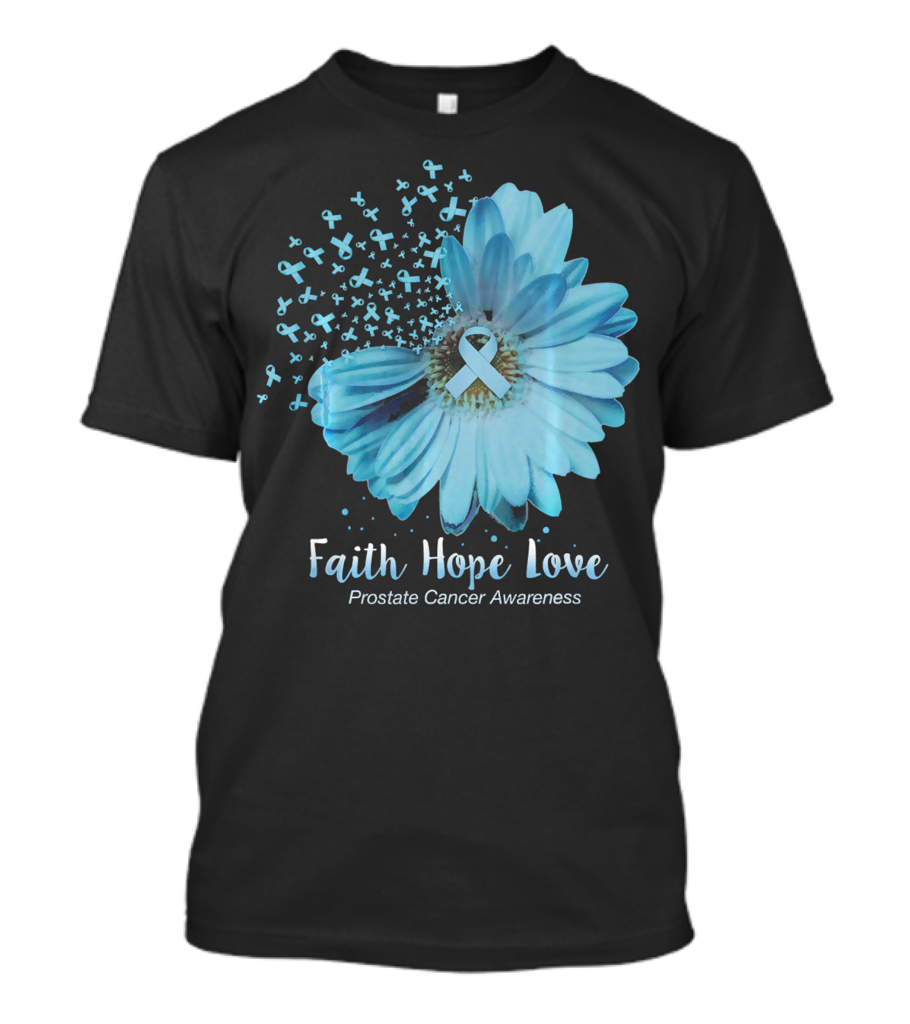 Faith Hope Love Prostate Cancer Awareness Blue Ribbon Flower T-Shirt