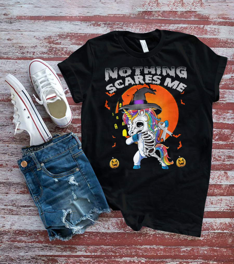 Nothing Scares Me Brain Cancer Dabbing Unicorn Skeleton T-Shirt