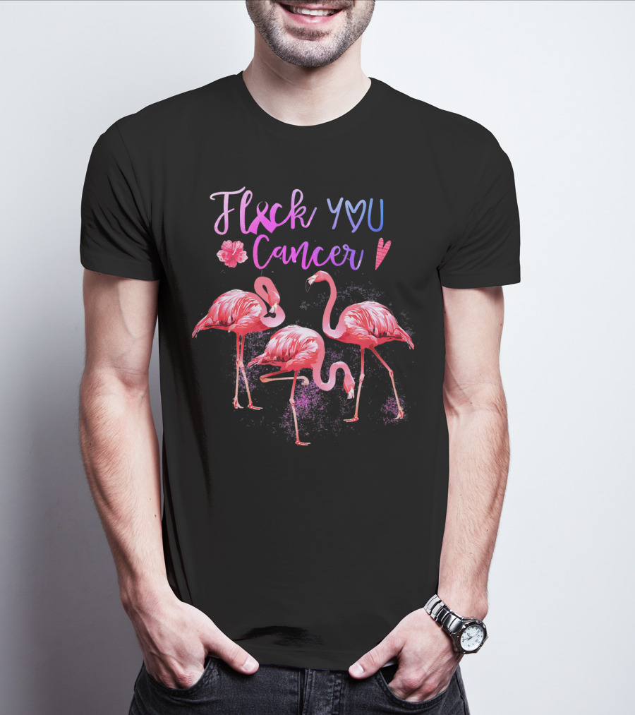Flock You Cancer Cool Flamingo Pink Ribbon Brexx T-Shirt