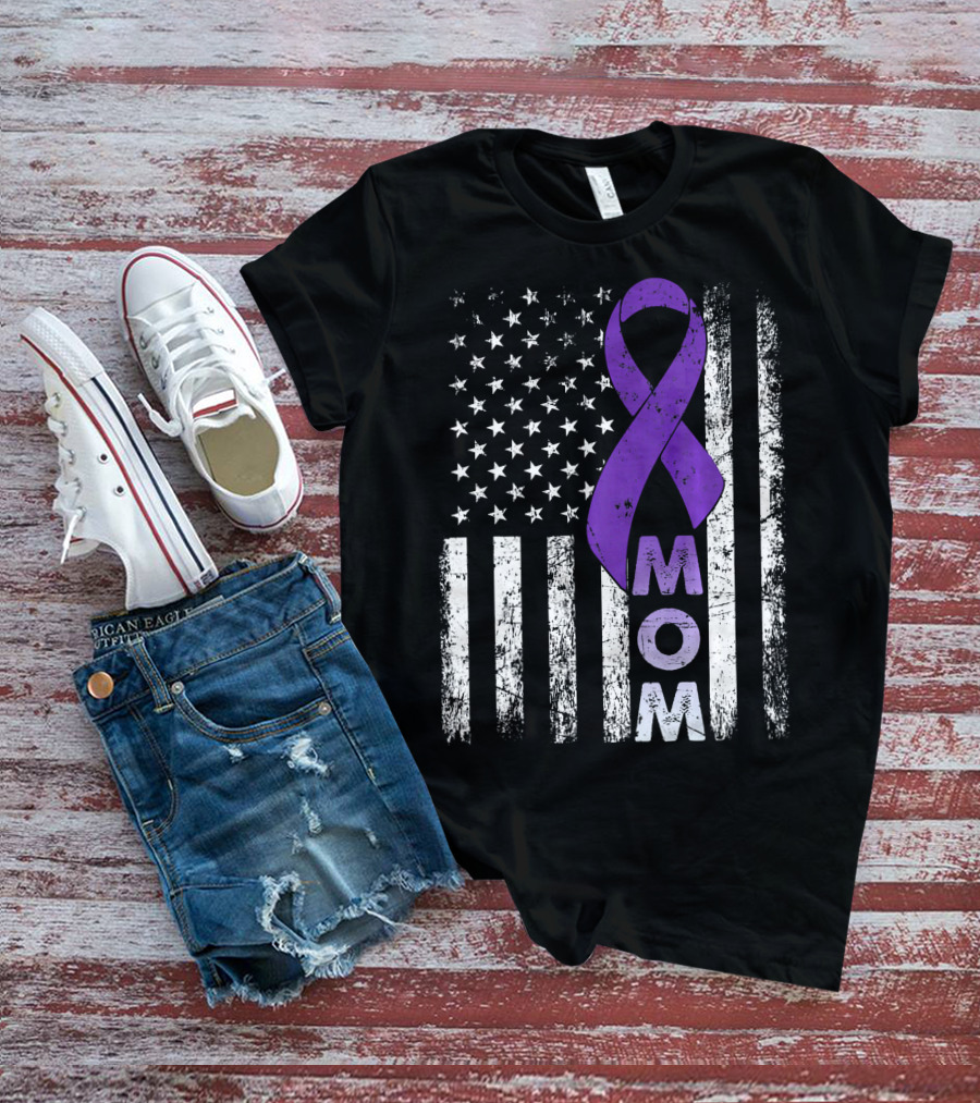 MOM American Flag Pancreatic Cancer Awareness T-Shirt