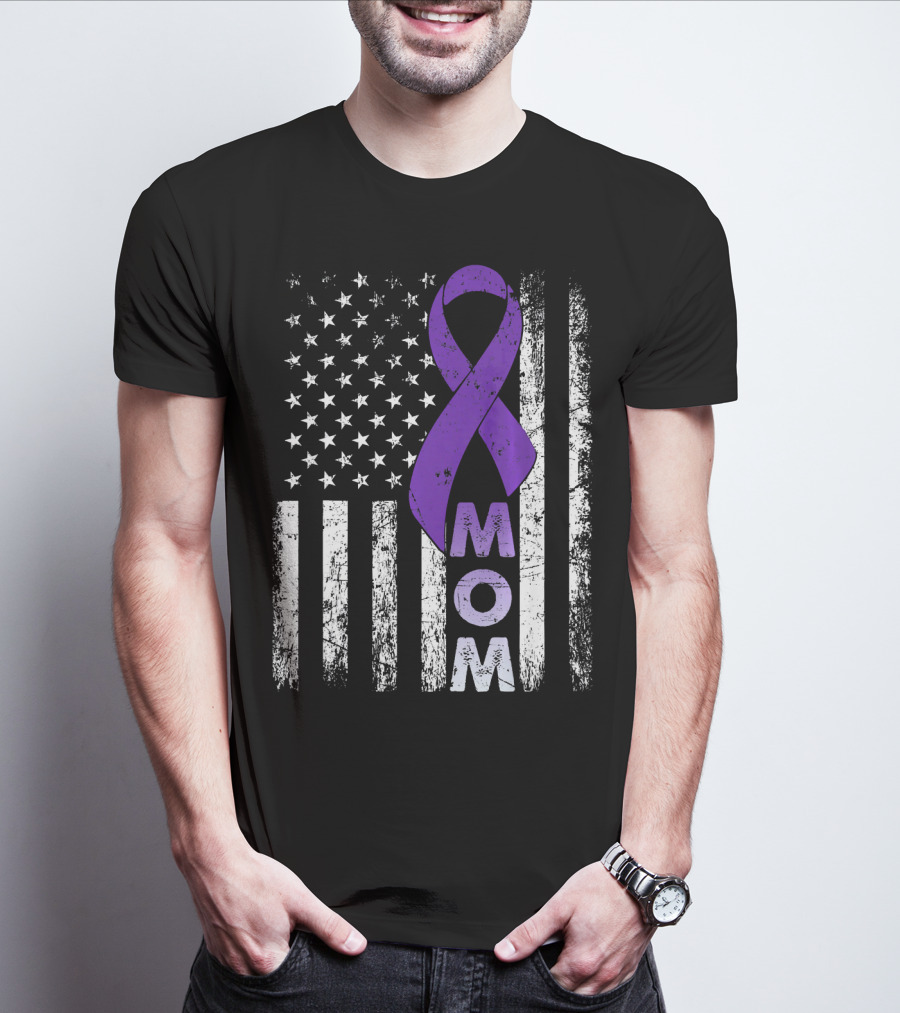MOM American Flag Pancreatic Cancer Awareness T-Shirt